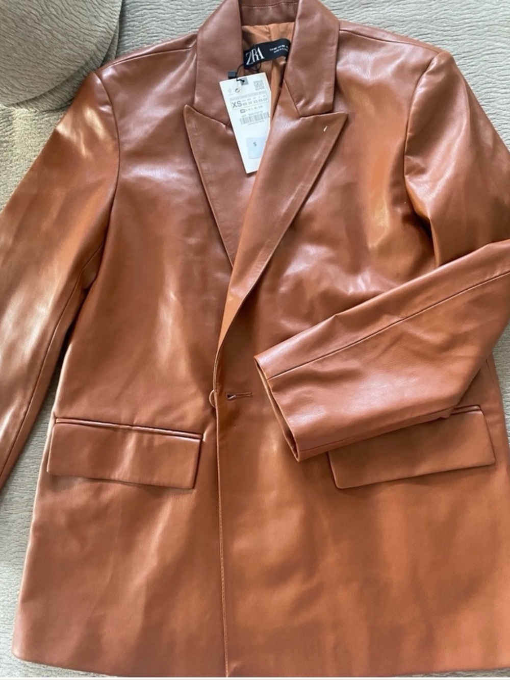 ZARA Cognac Faux Leather Blazer - Size XS/S - NEW!